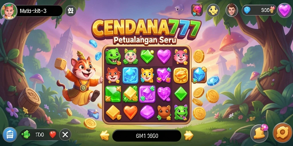 Gameplay CENDANA777 menampilkan pemainan Match-3 yang menarik dan penuh warna.