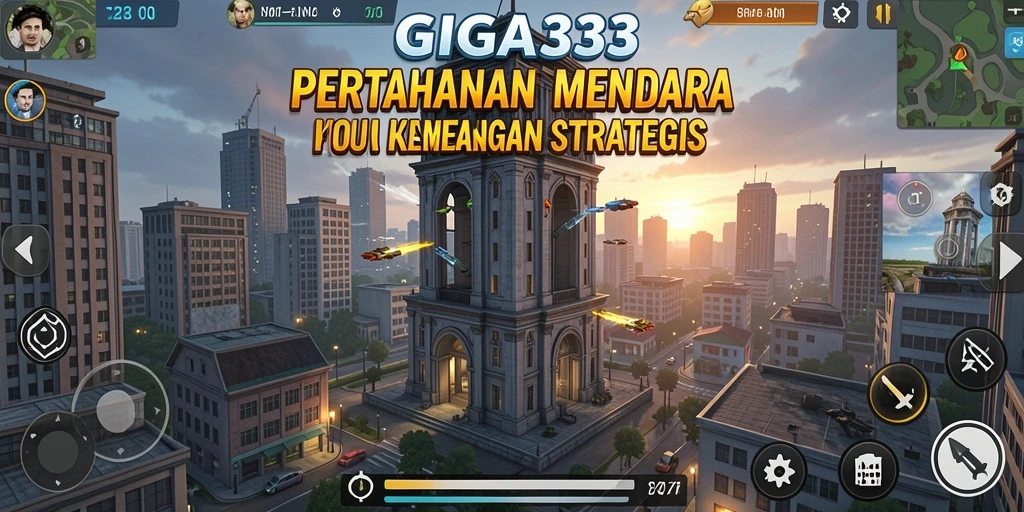 Screenshot gameplay GIGA33 menampilkan menara pertahanan melawan serangan musuh.