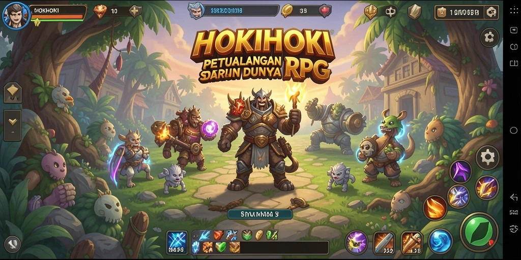 Screenshot HOKIHOKI menampilkan aksi seru dalam pertempuran RPG.