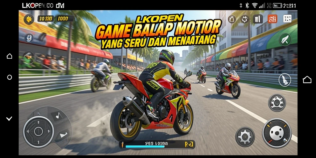 Tampilan gameplay LKOPEN yang mendebarkan dan penuh aksi balapan motor.