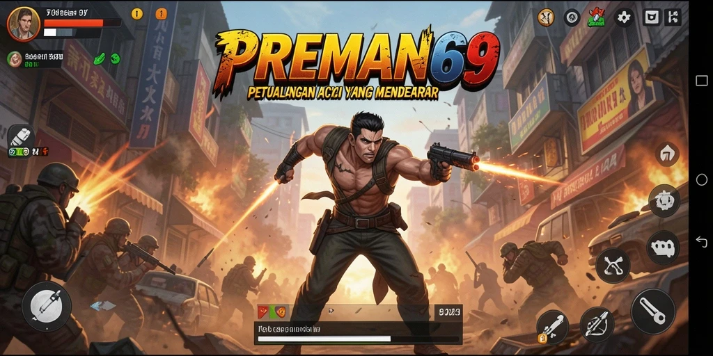 Tampilan aksi mendebarkan dari gameplay PREMAN69 yang seru.