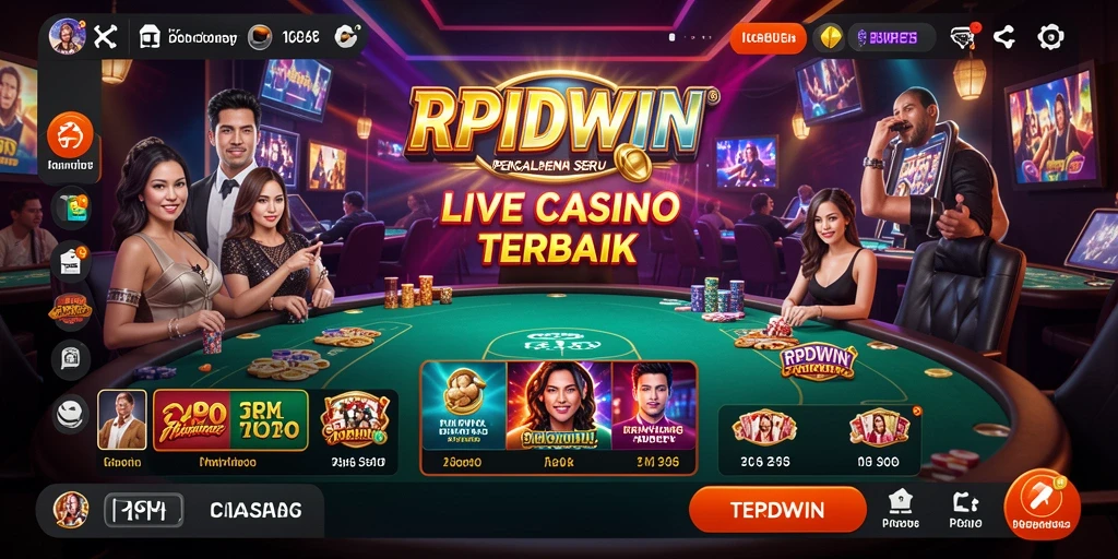 Screenshot RPIDWIN menampilkan dealer langsung dan suasana casino yang mendebarkan.