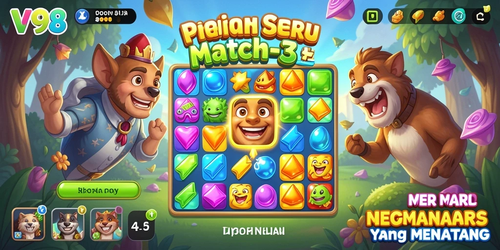 Tampilan permainan V98 yang penuh warna dan seru.