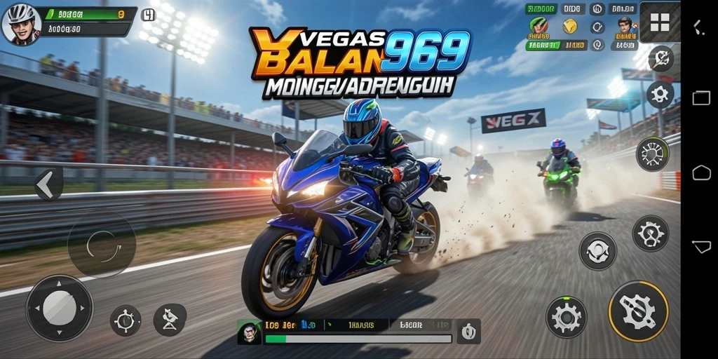 Gameplay mengesankan dalam VEGAS969 saat balapan motor.